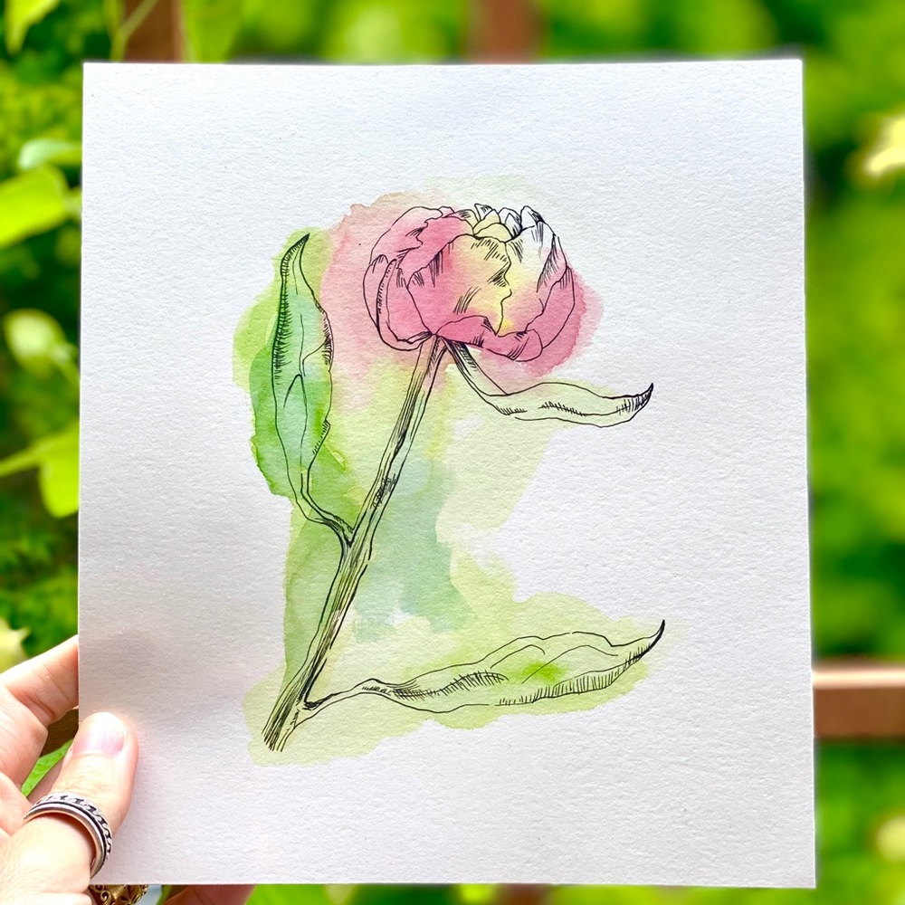Modern watercolor peony print: 8x8